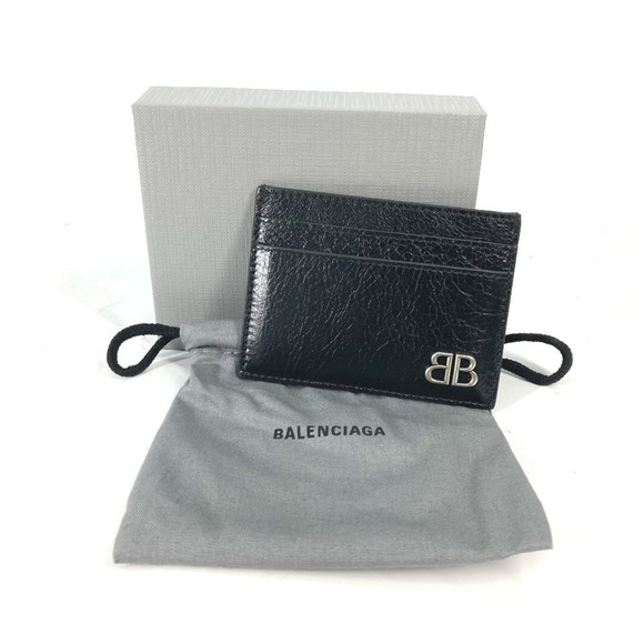 BALENCIAGA 766547 BB Business Card Holder Pass Case Holder/Card Leather Women...
